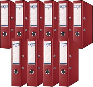 Donau Binder Lever Arch File/Folder Wide/Pack of 10 / DIN A4 / 7,5 cm / 10 Pieces/Burgundy/Plastic Cover PP/Cardboard Paper