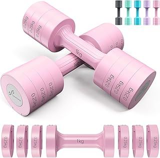 Sportneer Weights Dumbbells Set: Each 1kg/1.5kg/2kg/2.5kg, 4-in-1 Dumbbells Set Women, Weights for Women, Adjustable Dumbbell Pair for Home Gym Fitness Training