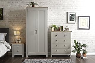 GFW Lancaster 3 Piece Bedroom Set Grey Bedside Cabinet Chest Of Drawers Wardrobe