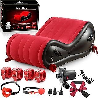ANDOV Inflatable Sex Chair Kit for Couples with Handcuffs Ball Gag Breathable Mouth Gag Sex Mask and BDSM Toys Perfect for Adult Bedroom Games and Intimate Tantra Sessions