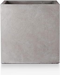 IDEALIST 30cm Square Planter for Garden | Grey Reinforced Stone Flower Pot with Drainage Holes L30 W30 H30.5 cm, 19 litres