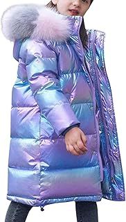 Girl's Winter Coat Puffer Jacket Winter Warm Outwear Shining Snowsuit Kids Girls Parka Coats with Faux Fur Collar, Winter Thick Coat with Pockets,for Children Aged 4-9 Years