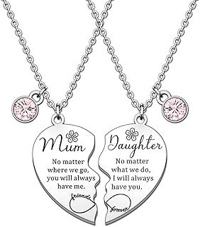 HULALA 2 Pcs Mother Daughter Heart Matching Necklace Set Gifts For Mum Mothers Day Birthday Christmas Presents From Daughter
