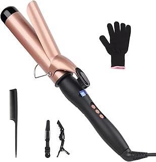 Curling Wand Curling Tongs, 38mm Large Barrel Curling Iron with Adjustable Temperature, Professional Hair Curler with Glove, Dual Voltage, for Long & Medium Hair