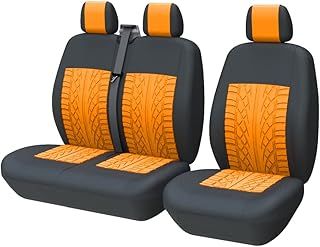 TOYOUN Van Seat Covers Universal Fit Most Vans Trucks Lorry Front Seat Covers Single & Double Car Seat Covers for Single Driver and Double Passenger Seat 2+1 seat Covers, Orange