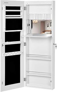 SONGMICS Lockable Jewellery Cabinet Armoire, Door or Wall-Mounted Jewellery Storage Organiser with Mirror, Full-Length Frameless Mirror with Storage, Gift Idea, Cloud White JJC003W01