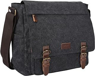 S-ZONE Men's Messenger Bag Crossbody Shoulder 15.6 Inch Laptop Vintage Canvas Briefcase Satchel for Work School Traveling Daily Use Multiple Pocket