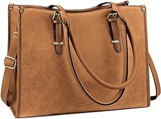 Laptop Bags for Women 15.6 inch Handbags Designer Laptop Tote Bag Large PU Leather Ladies Shoulder Bag for Work School Shopping Business (Brown)