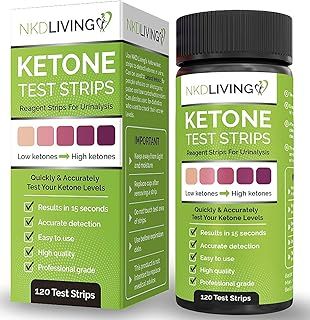NKD Living Ketone Test Strips (120 Strips in 2 x 60 Keep Fresh Packs) Accurately Detect and Measure Your State of ketosis in Seconds.