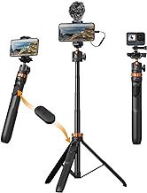 K&F Concept 62'' Phone Selfie Stick Tripod, Compact Camera Tripod with Phone Holder, Ball Head, Detachable Remote Control, Action Camera Adapter, Compatible with Phone/GoPro/Camera