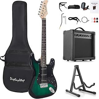 Display4top Full-Size Electric Guitar Most complete Beginner Super Kit Package with 20 Watt Amplifier, Guitar Stand, Bag, Guitar Pick, Strap,spare Strings, Tuner, Case and Cable (BlackWhite)