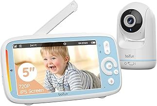 BOIFUN Baby Monitor with 5-inch IPS Screen, No WiFi, 360° Camera, Night Vision,2-Way Audio, VOX, Temp Sensor, Lullabies, Feeding Reminder,3050mAh Battery, |Trusted by UK Parents