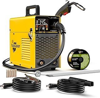 145A MIG Welder Gasless 3 in 1 Semi-Automatically Synergy MIG Welding Machine with Smart Digital LED Dispaly, Come Welding Rods Flux Wires, Best for Beginner