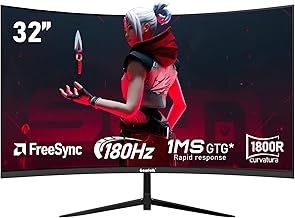32 Inch Curved 1800R PC Gaming Monitors 180hz, FHD 1080p 1ms without Bezel, freesync, 98% sRGB，178 ° Angle View HDMI、DisplayPort, Compatible with Mural VESA100*100MM - Black