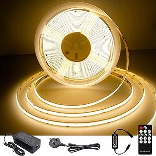 COB LED Strip Lights 2700K, Dimmable LED Strip Kit, Super Bright 24V LED Tape Lights CRI90+ with RF Remote and UKCA Power Supply for DIY Home Decoration, 10M, 3840LEDs, Warm White.