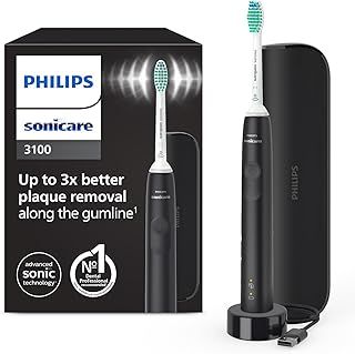 Philips Sonicare 3100 Electric Toothbrush, Sonic Toothbrush, Pressure Sensor and Timer, Travel Case, Black, HX3673/14