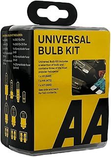 AA Compact Universal Car Bulb/Fuse Kit AA0552 - Includes Popular Halogen Bulbs H1 (448) H4 (472) H7 (499) - Suitable for Most Vehicles, Black/silver