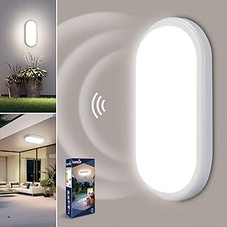 LED Ceiling Light with Motion and Twilight Sensor, 18W LED Bulkhead Light Outside, IP54 Bathroom Wall Light, 1800LM 4000K Porch Light Radar Sensor for Indoor,Outdoor,Hallway,Cellar,Garden