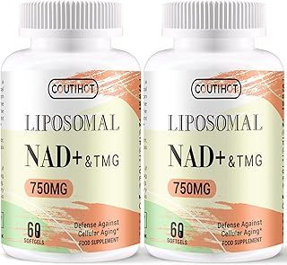 Liposomal NAD+ 500mg with TMG 250mg, Actual NAD+ Supplement (Not a Precursor), Superior Absorption, Natural Energy Boost for Longevity & Cellular Health (60 Count (Pack of 2))