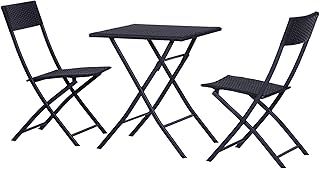 Outsunny 3 Pieces Folding Rattan Bistro Set, Garden Furniture Bistro Set with Folding Garden Table and Chairs, Wicker Balcony Furniture for Outdoor, Patio, Porch, Black