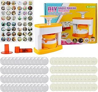 Badge Making Kit for Kids, 55mm Pin Maker Machine, Badge Making Kit with 48 Pcs Button Parts, Cute Stickers, Circle Cutter, Badges Make Your Own, DIY Round Pin Maker Kit for Kids