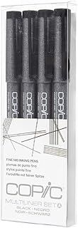 Copic Multiliner Coloured Marker Pen - Set of 4 Black, For Art & Crafts, Colouring, Graphics, Highlighter, Design, Anime, Professional & Beginners, Art Supplies & Colouring Books