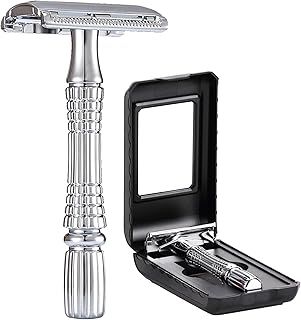 Double Edge Safety Razor Rust-proof Reusable Manual Stainless DE Wet Shaving for Men Women with Mirrored Travel Case BD176B