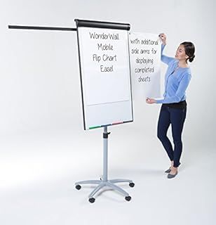 Wonderwall Mobile Magnetic Flipchart Easel with Integral Dry-Wipe Whiteboard and 2 Extendable arms - Ideal for Education, Training & Office presentations