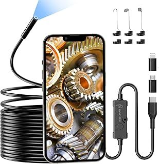 Endoscope Inspection Camera, 1920P Flexible Rigid Endoscope, 8 LED Borescope, USB No WiFi Snake Camera, Waterproof IP67 Tube Sink Pipe Drain Borescope, Android iOS iPhone iPad Samsung,16.5FT