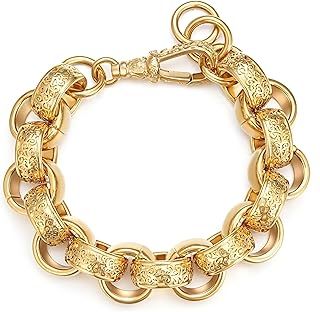 THE BLING KING 20mm Gold-Plated 8-Inch Ornate Belcher Bracelet, 143g, Luxurious Unisex Jewellery
