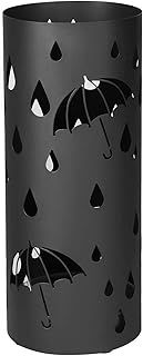 SONGMICS Metal Umbrella Stand, Round Umbrella Holder Rack, with Hooks and Drip Tray, 49 x Ø 19.5 cm, Black LUC23B