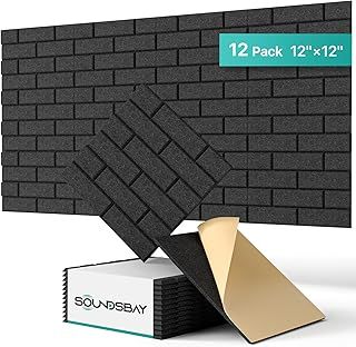 Soundsbay Acoustic Wall Panels Self-adhesive Acoustic Panels 12 Pack Brick Wall Panels Sound Absorbing Panel High Density Sound Dampening Panels for Wall Decoration/Acoustic Treatment 12"×12"×0.4"