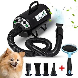 My Pet Command 220V Professional Dog Hair Dryer Blaster 500W-2800W 4HP Hot and Cold Adjustable stepless Airflow Pet Grooming High Velocity Air Blower blaster Drying Deshedding extra Dog Grooming Brush