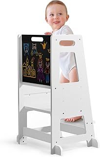 Learning Tower 3 Level Adjustable Heights 91cm,Toddler Kitchen Helper with Detachable Chalkboard, kids kitchen Step Stool for Kitchen Counter (White)