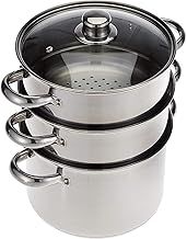 KitchenCraft 3 Food Steamer Pan/Stock Pot, Food Steamer 3 tier, Induction Safe, Stainless Steel, in Gift Box, 22 cm (9''), Silver