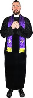 Mens Priest Costume - XX-Large - Black Robe and Purple Clerical Scarf - Adults Halloween Fancy Dress Costume