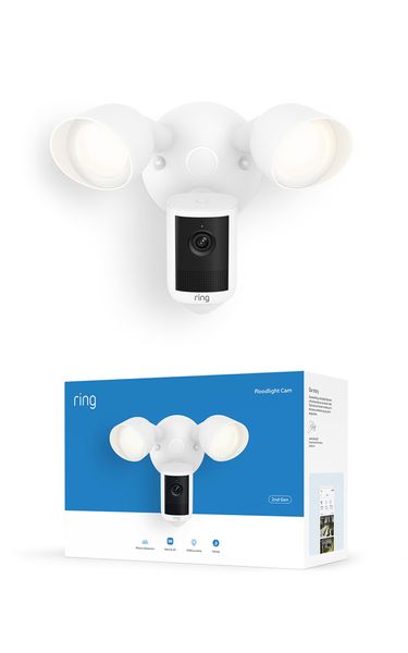 Ring Floodlight Cam, Wired (newest gen), Wide-Angle Retinal 2K Video, 6x Enhanced Zoom, Ultra-Bright Floodlights, 30-day free trial of Ring Subscription Plan, White