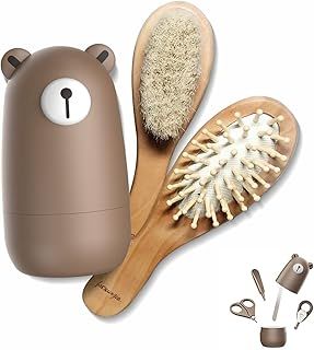 6-in-1 Baby Grooming Set, Natural Wooden Hairbrush and Comb, Nail Clippers,Nail Scissors, Nail File and Tweezers for Kids and Newborns in Nice Gift Box