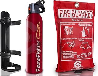Premium FSS UK 500 g ABC Powder Fire Extinguisher & 1m x 1m Fire Blanket. Ideal for Home Kitchen Caravans Boats Restaurants Workshops and Offices