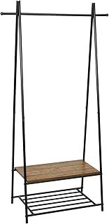 Mondeer Vintage Industrial Coat Rack Clothes Stand,Coat and Shoe Stand with Storage Shelf for Shoes,Hallway Matt Metal Frame Shoe Rack with Clothes Rack, Brown, 64x41x162cm