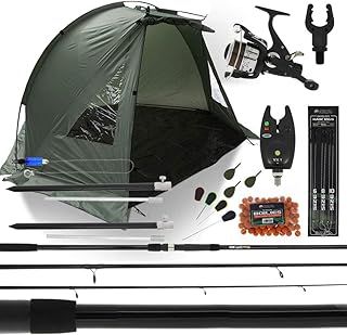 Complete Carp Fishing Bivvy Shelter Set up With 12ft 3 Piece Rod Reel Bite Alarm + Tackle & Bait