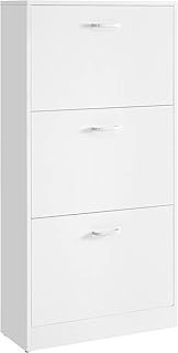 VASAGLE 3-Tier Wooden Shoe Cabinet, Storage Cupboard With 3 Flip Doors, Perfect for Narrow Hallway, Living Room, Bedroom, White, 60 x 24 x 120 cm (W x D x H) LBC03WT