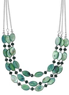 FULU AUTUMN Layered Statement Chunky Necklace for Women Beaded Costume Silver Necklace with Shell Beads Valentines Birthday Gifts for Her