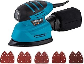 KATSU Tools Electric Detail Sander, 130W Palm Sander for Wood with Dust Collection and 10 PCs Sanding Pads, for Home Decoration DIY Furniture Finishing (Budget)