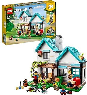 LEGO 31139 Creator 3 in 1 Cosy House Toy Set, Model Building Kit with 3 Different Houses plus Family Minifigures and Accessories, Gift for Kids, Boys and Girls