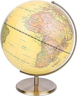 Exerz 30cm World Globe Antique Metal Arc and Base Bronzed colour, Large Rotating Earth Globe, Educational/Geographic, Modern Map in Vintage Colour