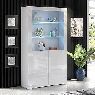 White Display Cabinet Modern High Gloss &Matt 2-Door Cupboard Blue LED Lights Clifton20