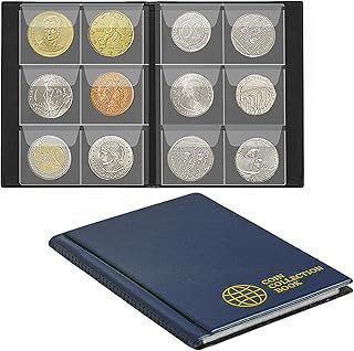Uncle Paul Coin Collection Album 60 Pockets - 4.5x4.5cm/1.8x1.8 inch Coin Holder Book Coin Storage Album Money Penny Pocket for Collectors Blue CS0106BL
