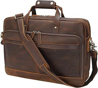 TIDING Leather Briefcase for Men 17 Inch Laptop Bag Large Business Satchel Vintage Genuine Leather Mens Handbag Shoulder Messenger Bags Gifts for Men's Work, Office, School, College, Travel
