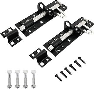 Pack of 2 - Black 6inch Gate Bolt Lock Shed Door Lock Heavy Duty Brenton Bolt as Garden Gate Lock Steel Powder Coated for Extra Security